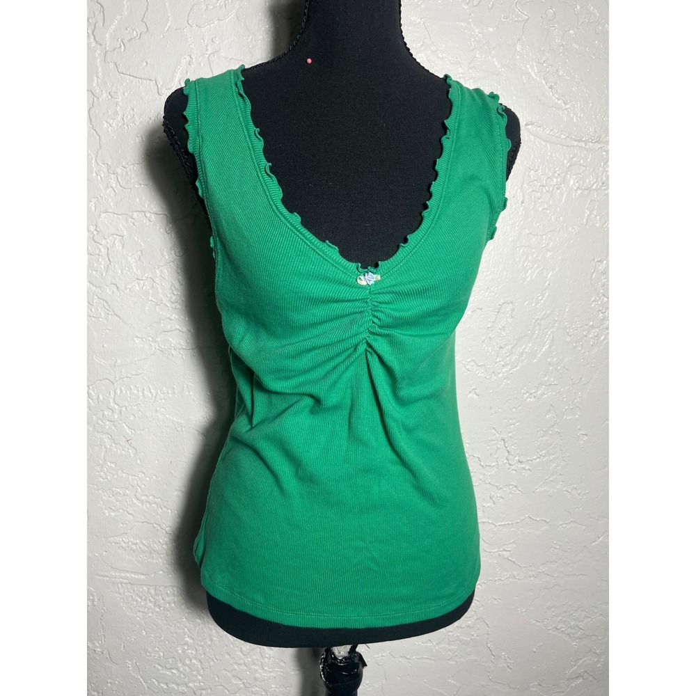 Old Navy Green Ruched Ribbed Tank Top Lettuce Trim Size M